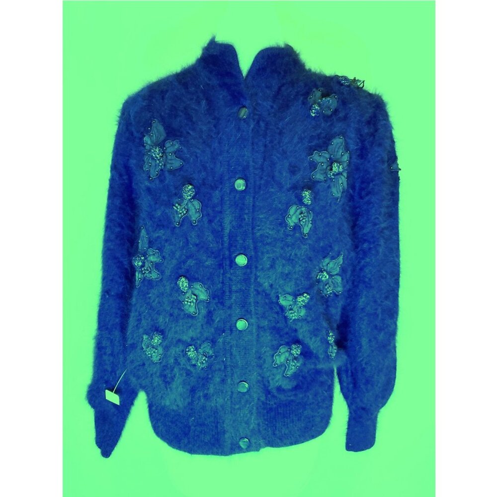 Vintage 1980s Vanesha midnight blue Angora embellished sweater nwt